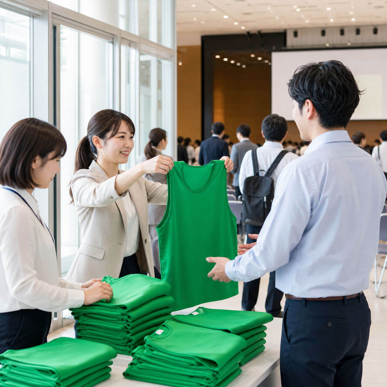社員総会の運営スタッフが一目でわかる識別グッズ比較｜ビブス・Tシャツ・腕章の選び方